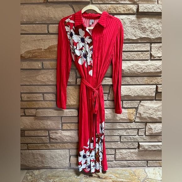 BL^NK LONDON Dress Red Floral Stripe CUDREY Anthropologie SZ XS - Picture 3 of 12